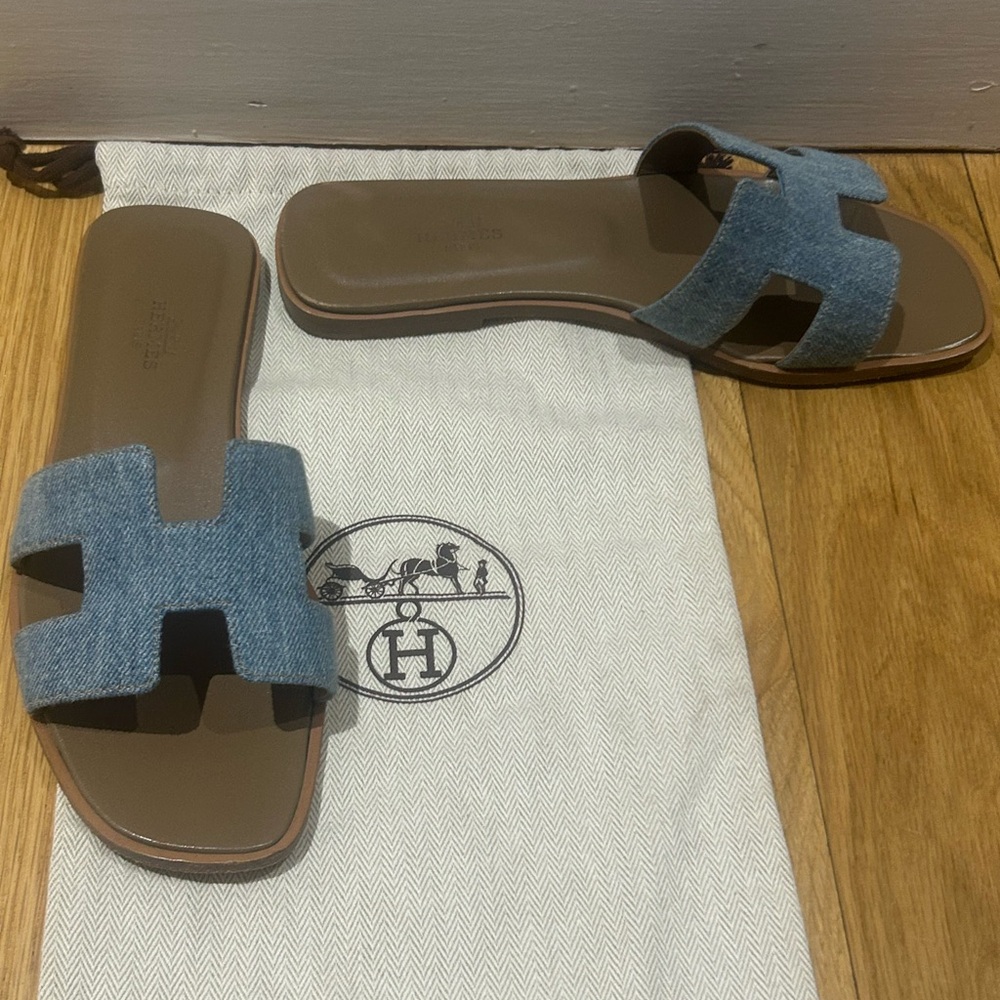 Hermès Orans in Blue Denim SZ 37.5 - Picture 5 of 12
